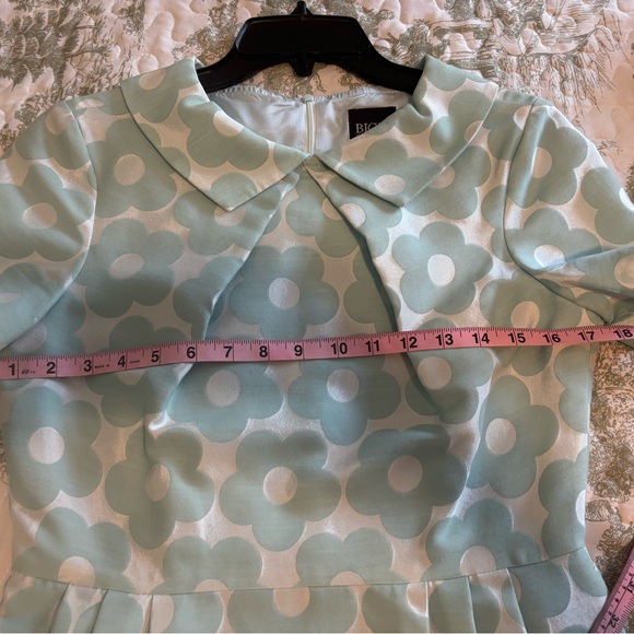 Bigio Collection sz 4 aquamarine minty Green Floral Mod Dress Peter Pan Collar - Picture 8 of 16